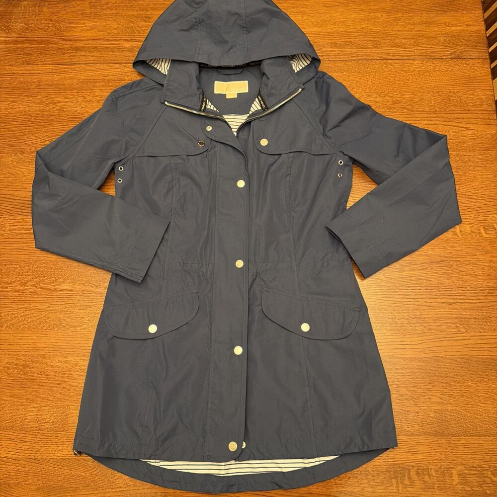 Michael Kors Women’s Size S Navy Blue  Hooded Utility Button Up Rain Jacket